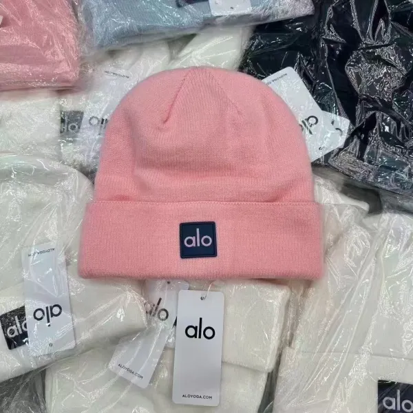 Alo Yoga Logo Beanie Pink Hat - 1
