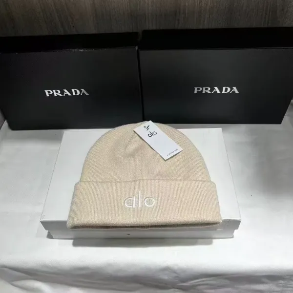 Alo Yoga x Prada Beige Embroidered Beanie - 1