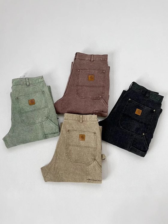 CarB136 water washed distressed double knee logging pants straight leg workwear pants