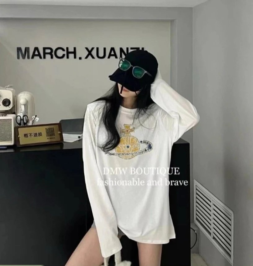Saturn Print Long Sleeve Cotton T-Shirt photo 4