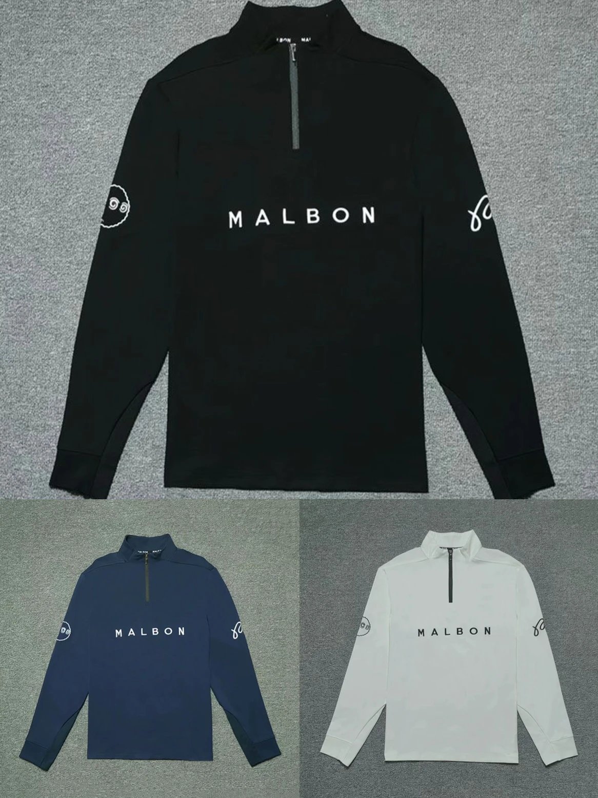 Malbon Men's Golf Zippered Breathable Moisture-Wicking Stand Collar Long Sleeve