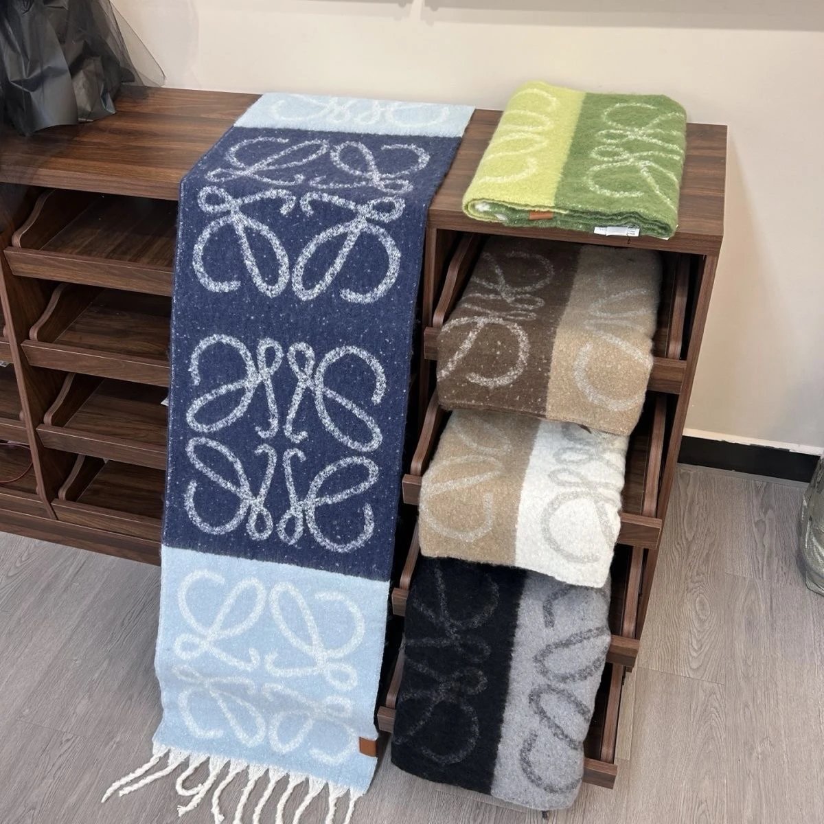 Loewe Anagram Wool Scarf Gray and Black - 4