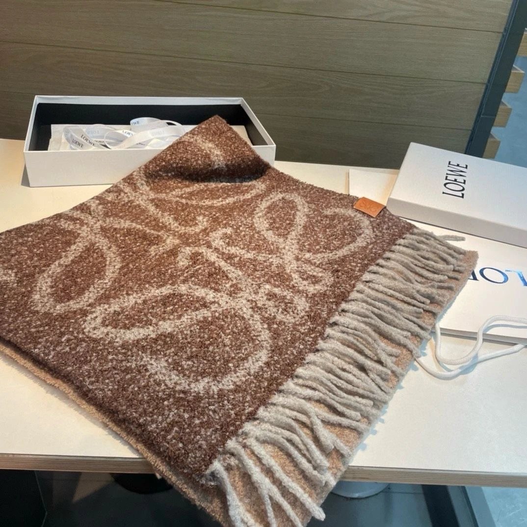 Loewe Anagram Wool Scarf Gray and Black - 7