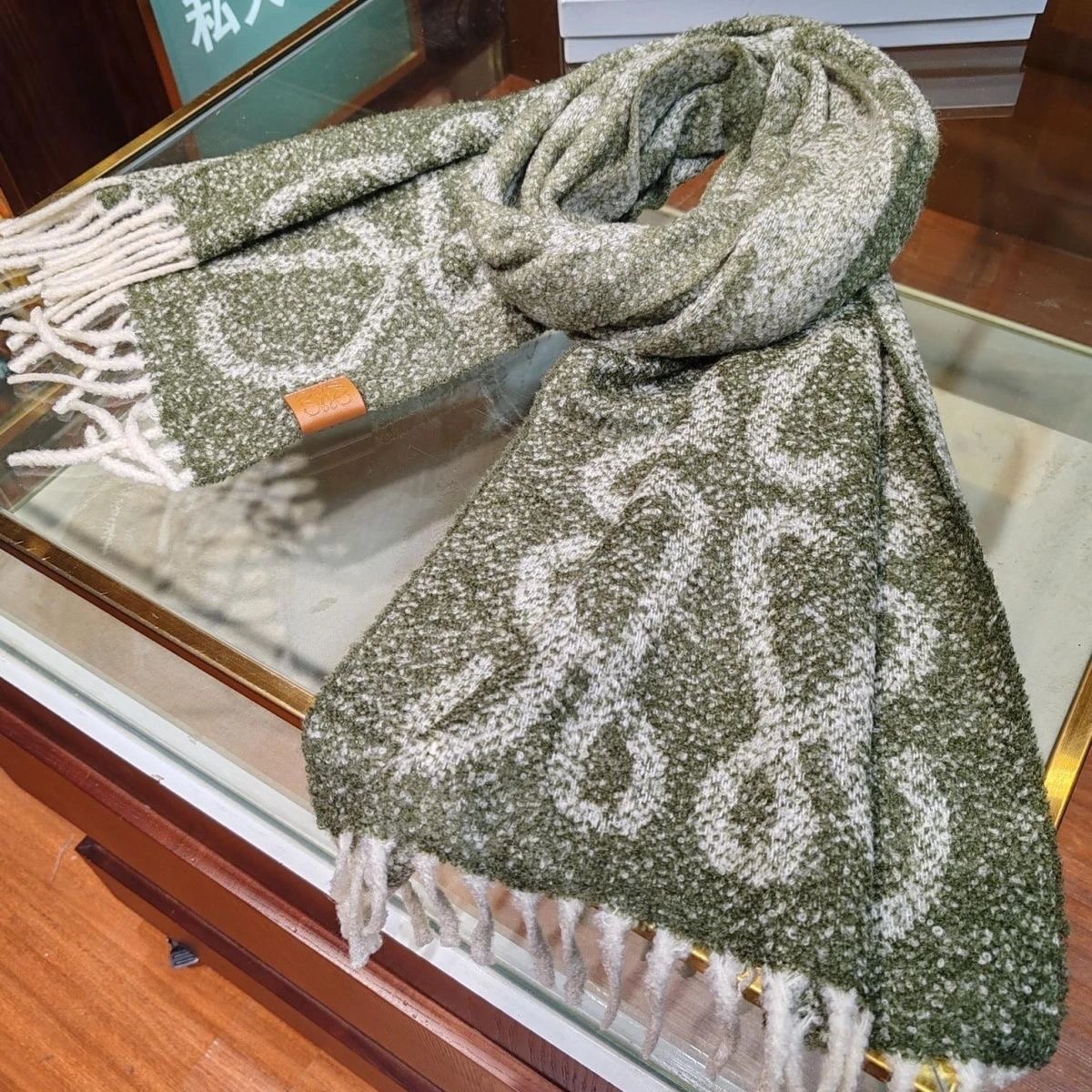 Loewe Anagram Wool Scarf Gray and Black - 6