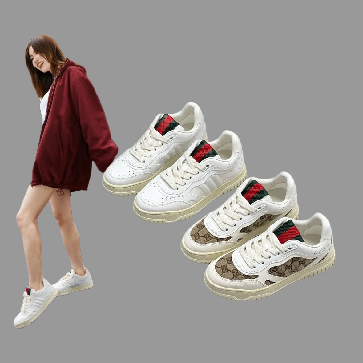 Gucci Couple Retro White Leather Sneakers