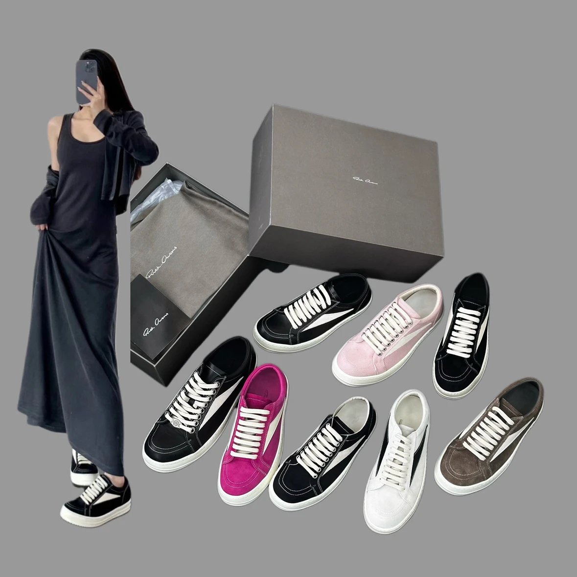 Rick Owens Unisex Platform Sneakers 2025 Spring Dark Style