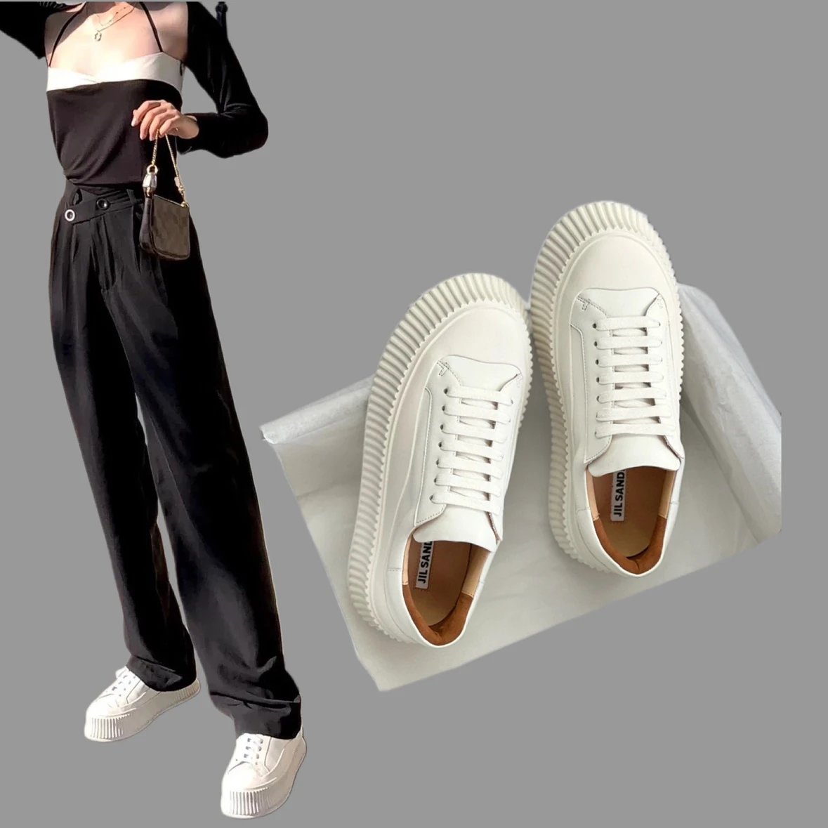 Jil Sander Women White Platform Sneakers