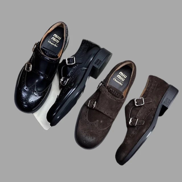Miu Miu Women's Vintage Leather Brogue Monk Shoes
