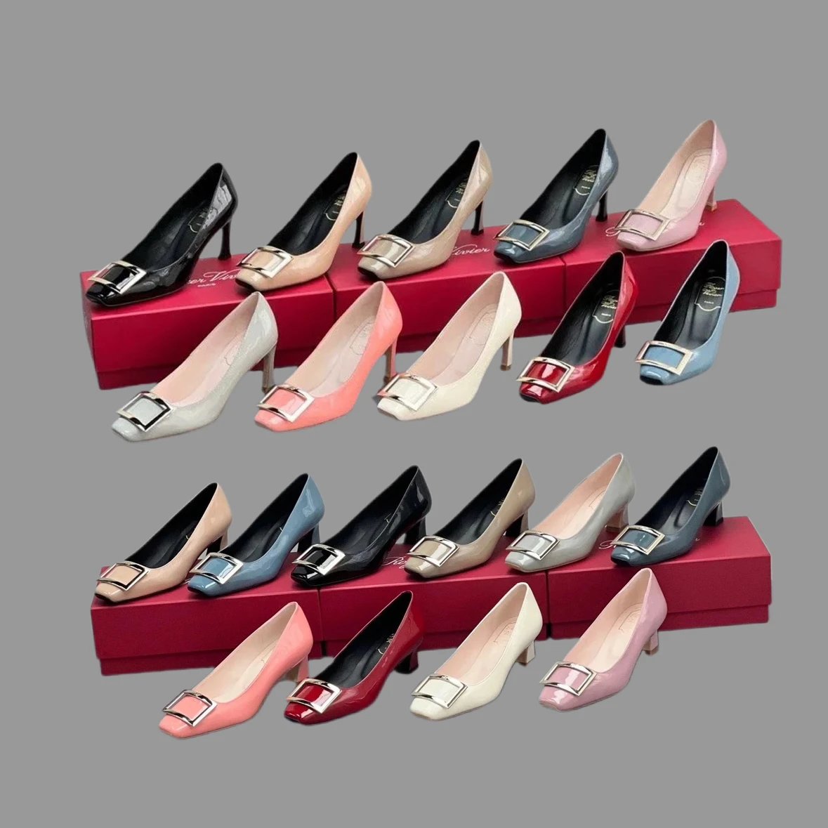 Roger Vivier Women Patent Leather Square Buckle Pumps