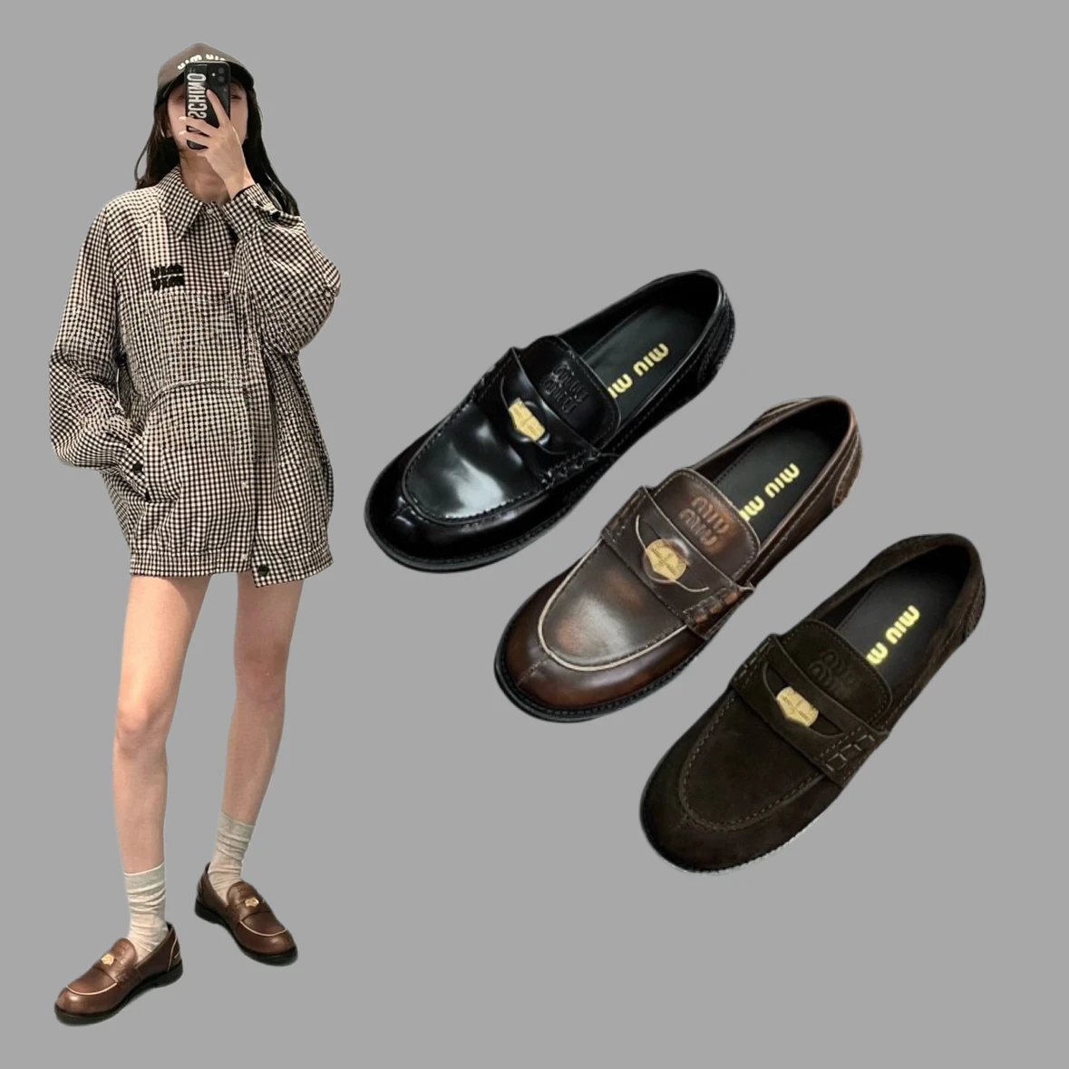 Miu Miu Women's Thick Sole Leather Coin Loafers