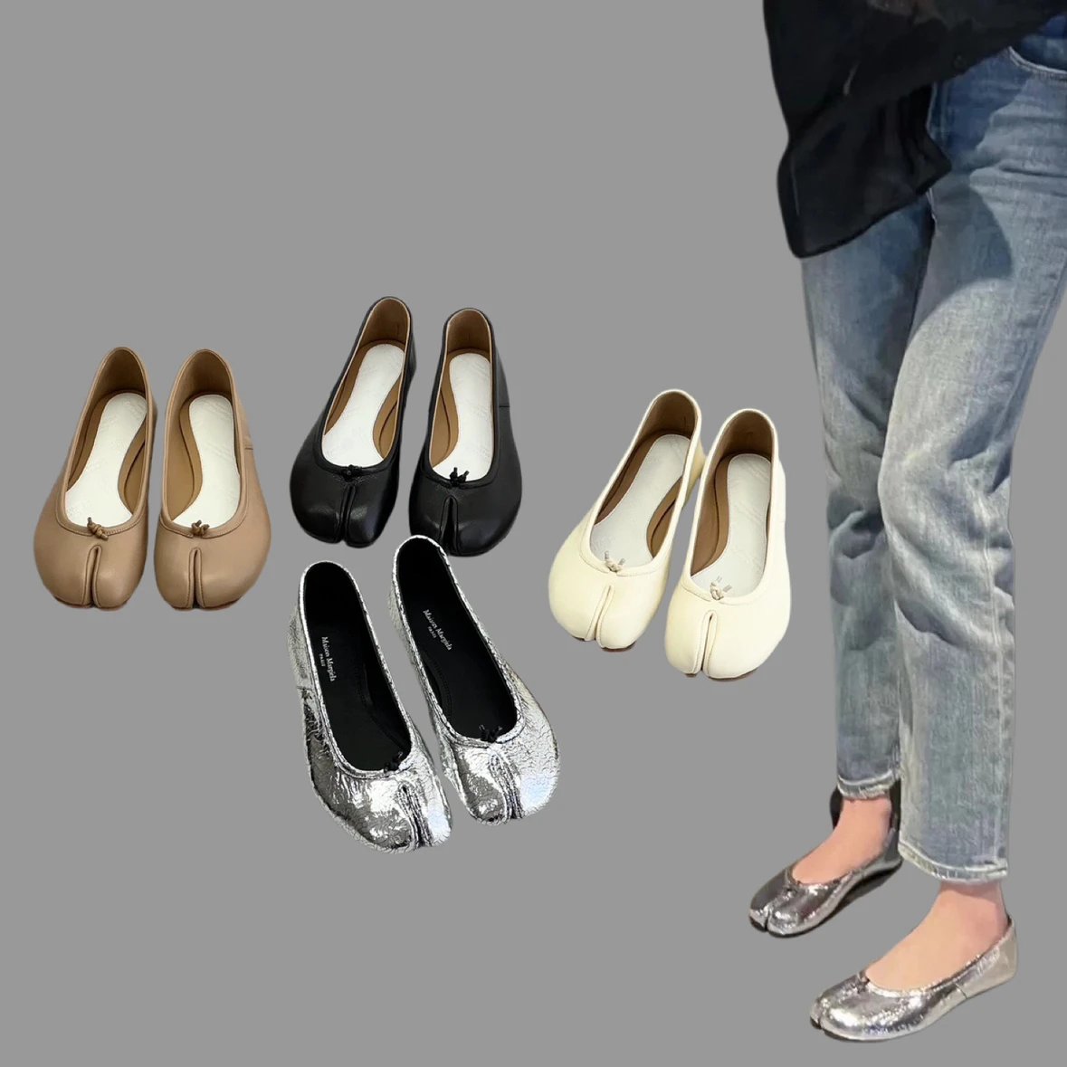 MM6 Maison Margiela Leather Tabi Ballet Flats