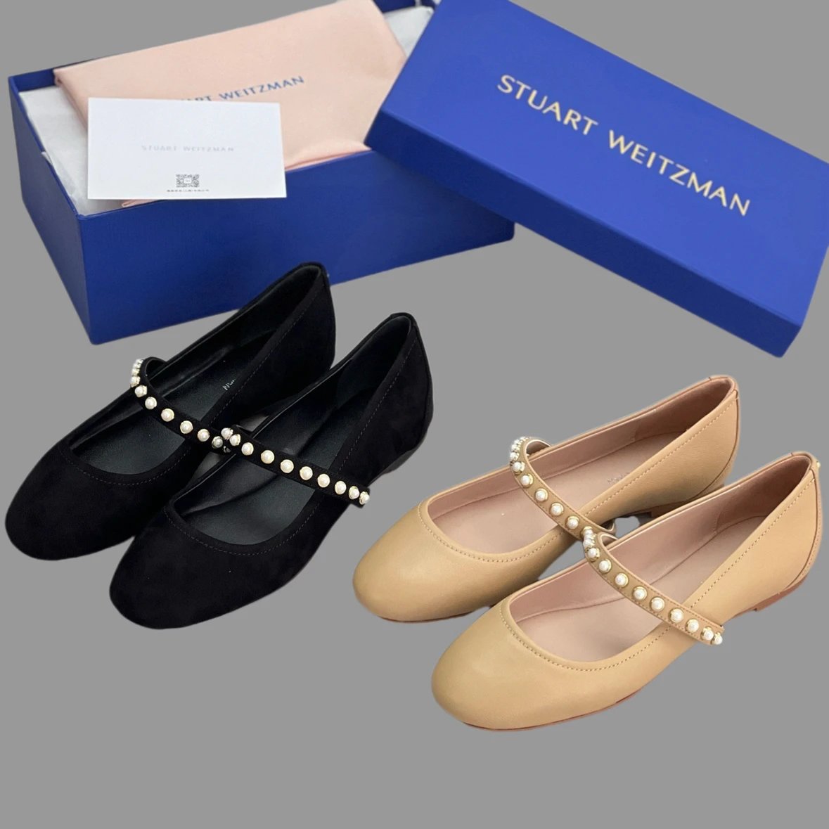 Stuart Weitzman Pearl Strap Leather Mary Jane Flats
