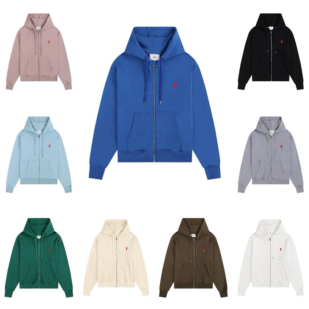 Ami Embroidered Zip Hoodie