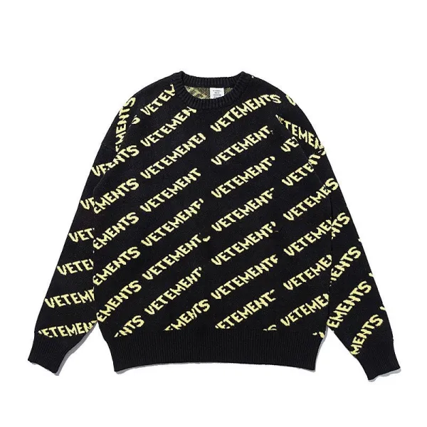 Vetements Logo Print Black Knit Sweater - 1