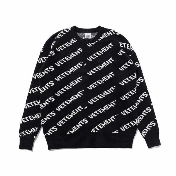 Vetements All-Over Logo Knit Sweater Black - 1