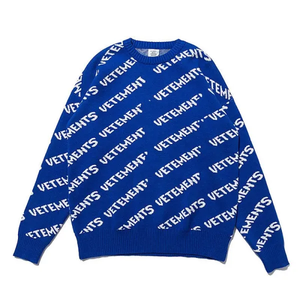 Vetements All-Over Logo Knit Sweater Royal Blue - 1