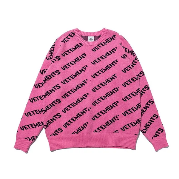 Vetements Logo Print Knit Sweater Pink - 1