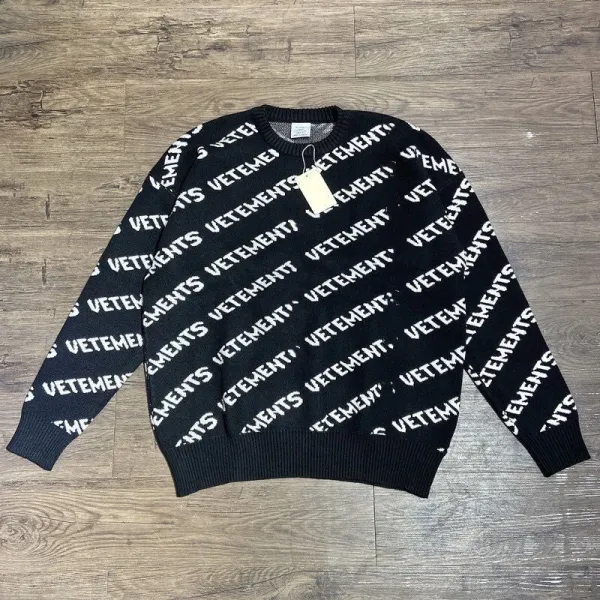 Vetements All-Over Logo Knit Sweater Black - 12