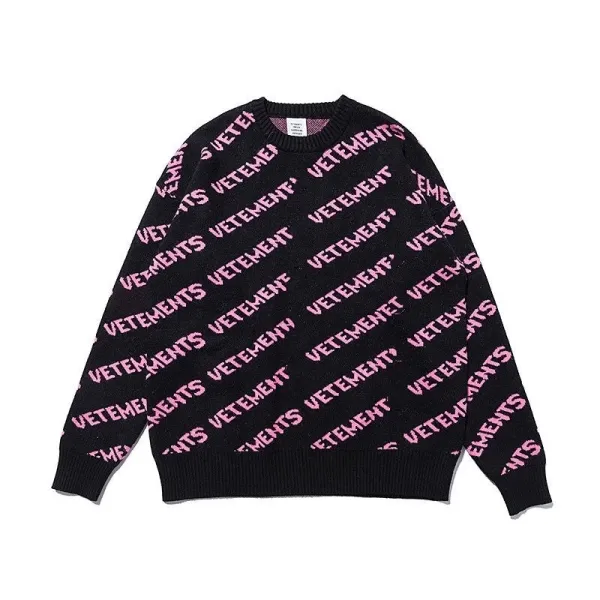 Vetements Logo Print Black and Pink Knit Sweater - 1