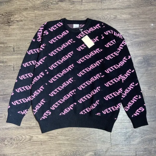 Vetements All-Over Logo Knit Sweater Black - 8