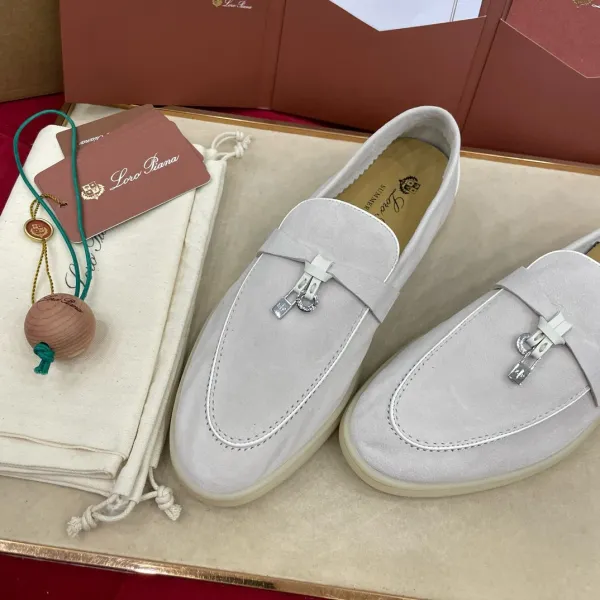 Loro Piana Summer Walk Loafers Beige Suede Casual Shoes - 8