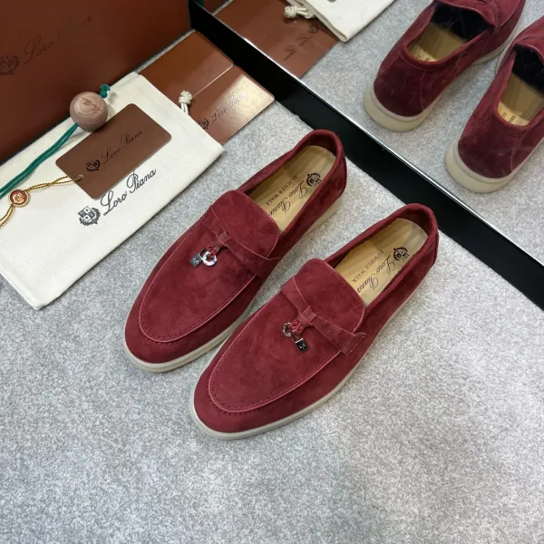 Loro Piana Summer Walk Loafers Burgundy Suede Casual Shoes - 1