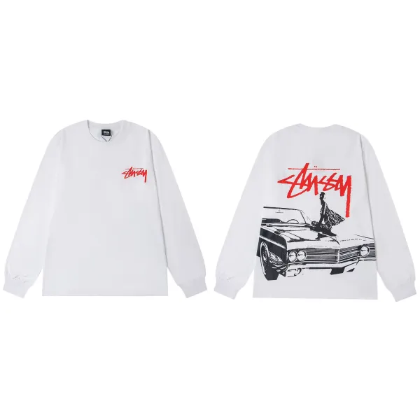 Stüssy Classic Car Graphic Long Sleeve T-Shirt White - 1