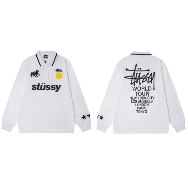 Stüssy World Tour Long Sleeve Polo White - 1