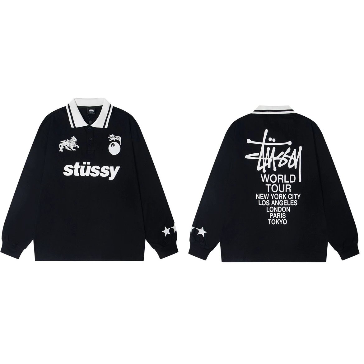 Stüssy World Tour Long Sleeve Polo Black - 14