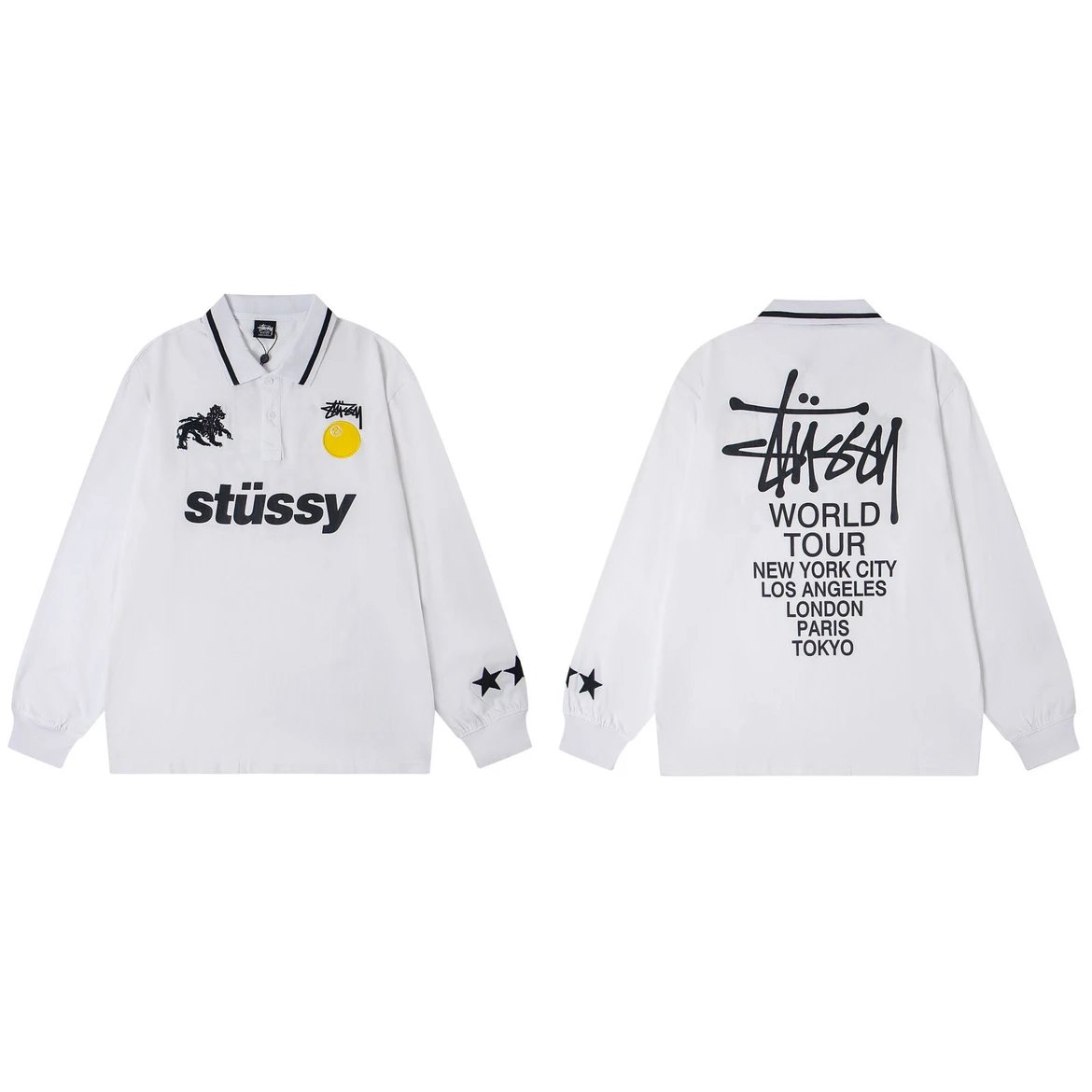 Stüssy World Tour Long Sleeve Polo Black - 15