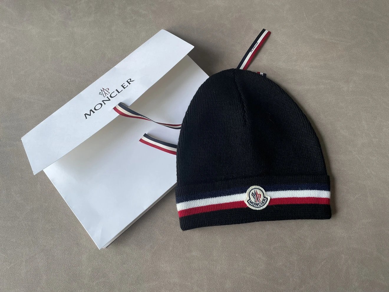 Moncler Logo-Printed Wool Knit Beanie for Men in Black