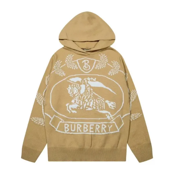 Burberry Knight Motif Intarsia Knit Hoodie Beige - 1