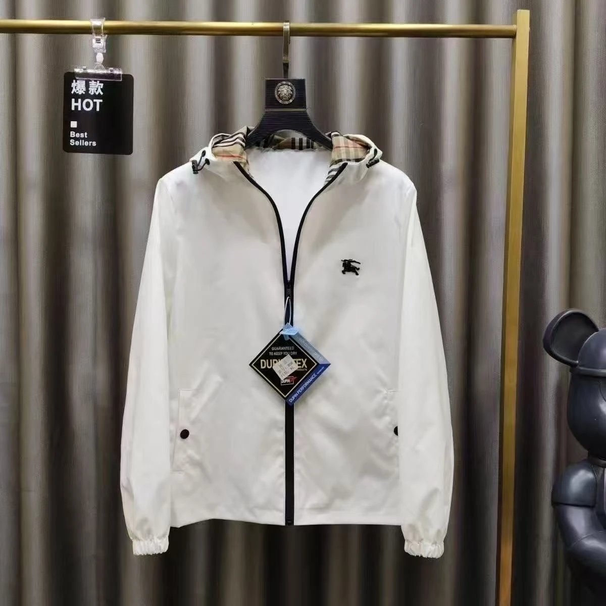 Burberry Hooded Windbreaker Jacket Vintage Check Lining White