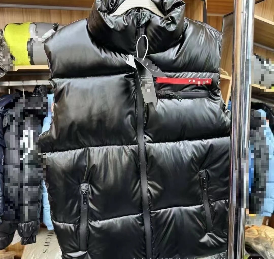 Glossy Black Puffer Jacket with Red Zipper Detail Hooded Winter Coat