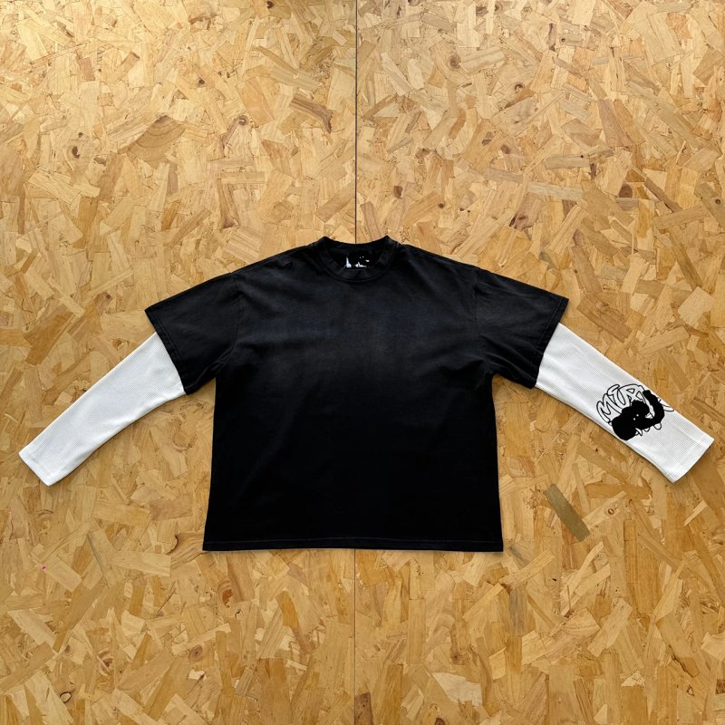 cny Mertra Layered Longsleeve 水洗华夫格袖子 假两件长袖 M-12