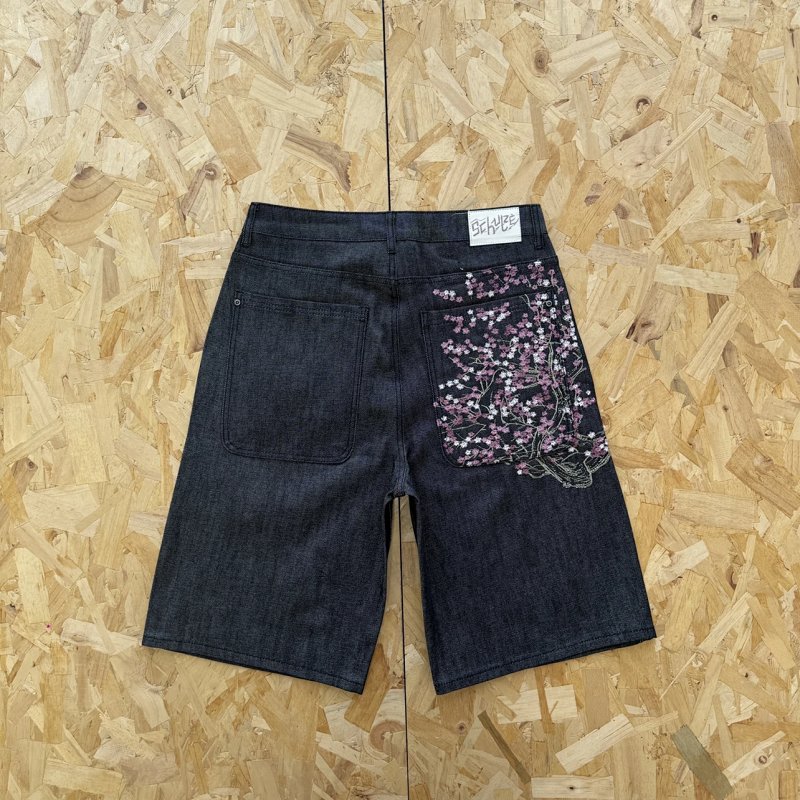 cny  Derschutze "blossom" selvedge Denim  花开绣花  丹宁黑色 牛仔短裤 DS-24