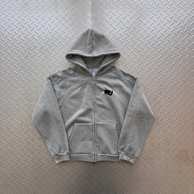 cny UpInFlames Reverse Stitch Zip-Up – Grey 灰色圆弧拼缝拉链衫外套 UP-1