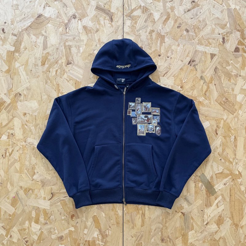 Derschutze "gallery" Zip Up 画廊 绣花 深蓝色拉链衫 DS-19