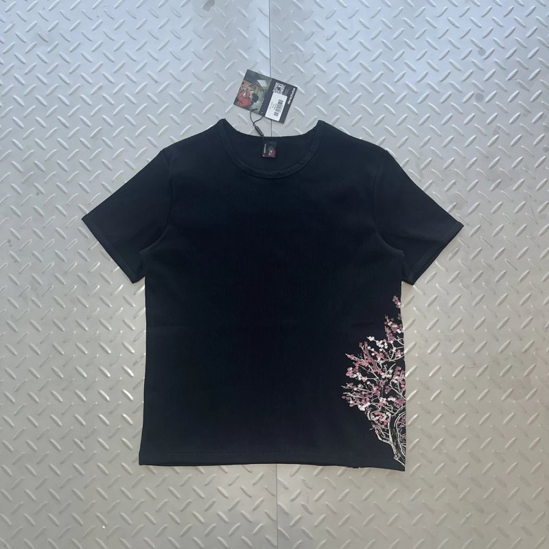 cny Derschutze Blossom V2 Tee-Black 粉色花朵刺绣 黑色罗文短袖  DS-52