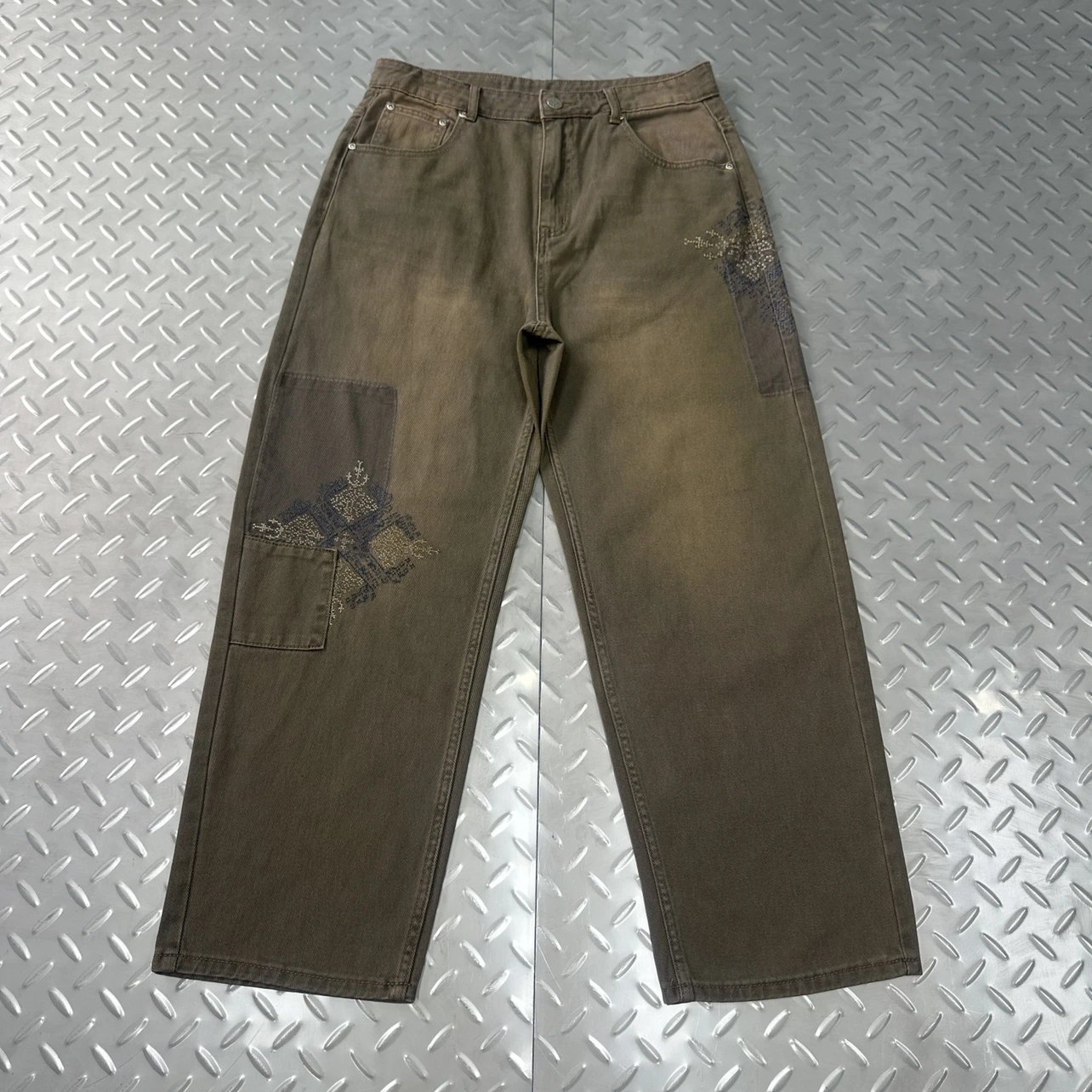 Azza Brown Washed Denim Pants DS-73