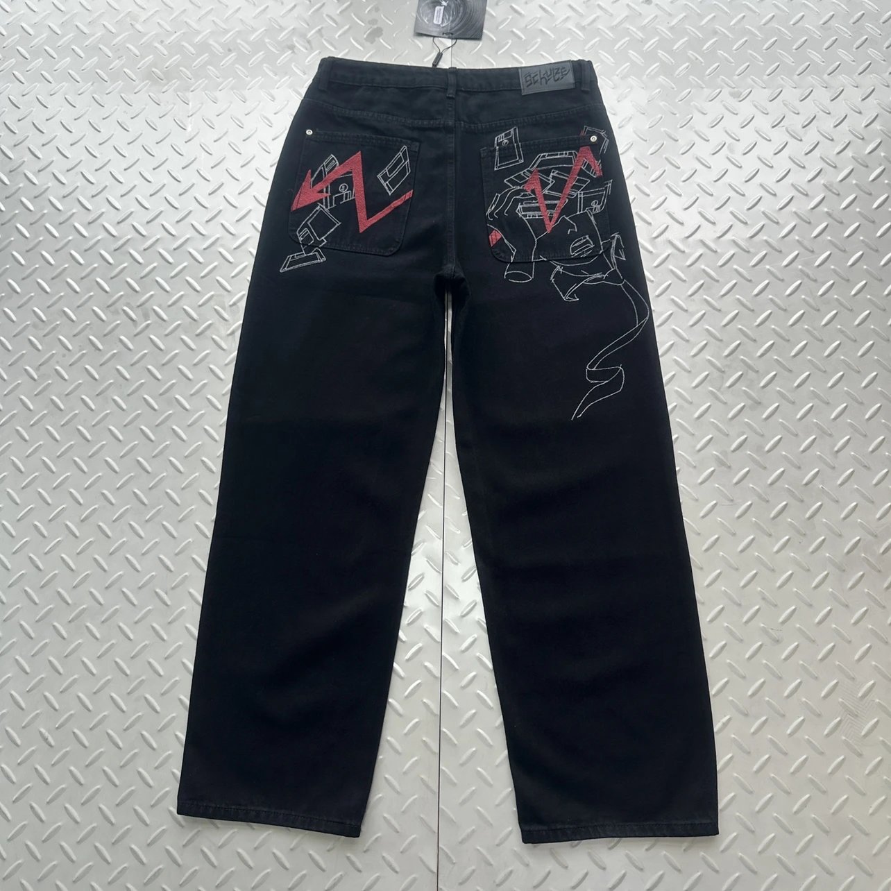 Wall Street Embroidered Black Jeans DS-53