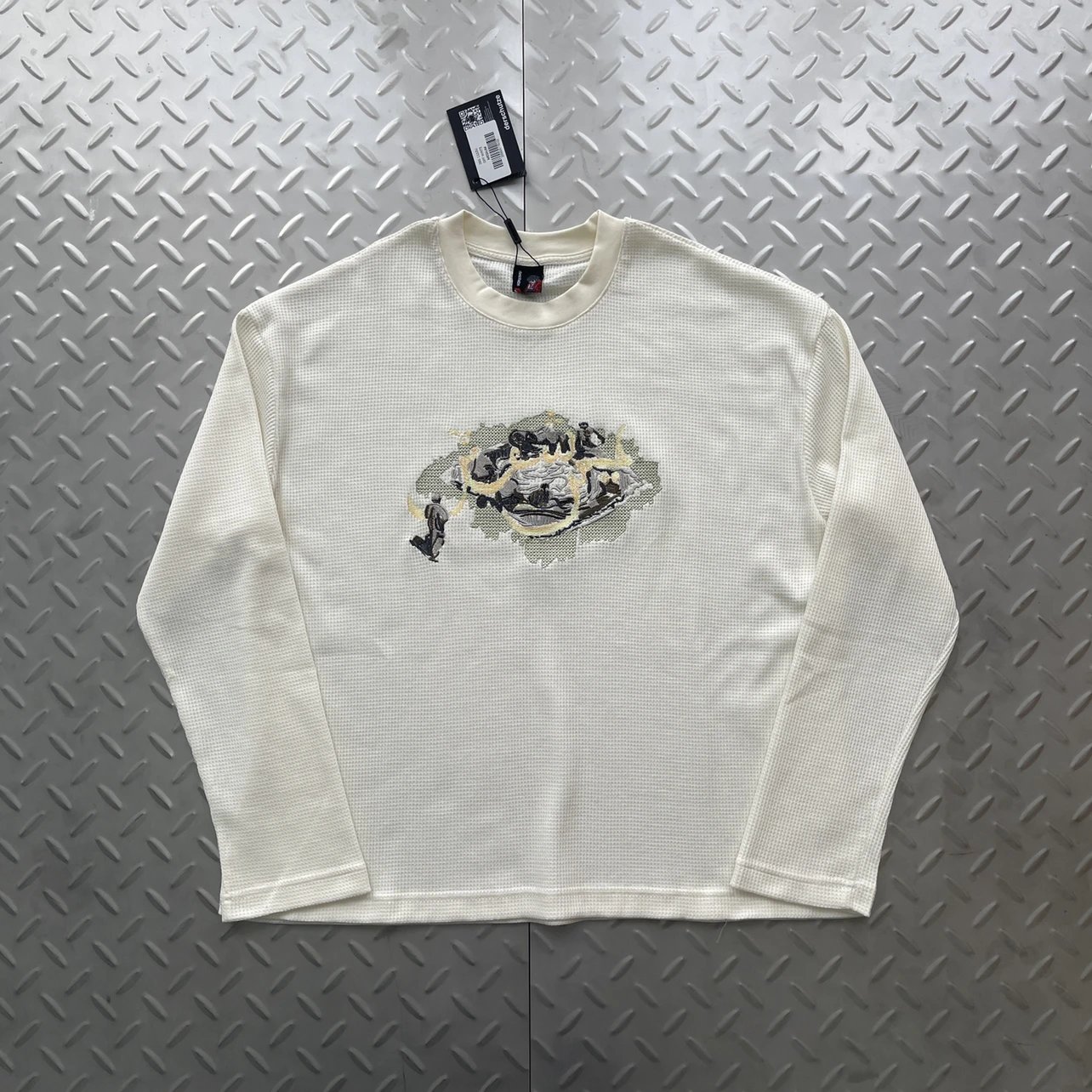 Aziza Embroidered Waffle Knit Cream White Long Sleeve DS-58