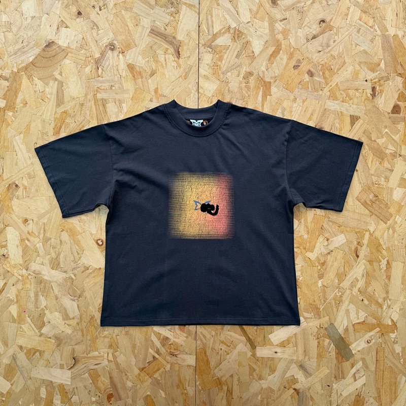 cny Mertra T- Shirt-Dark Grey 橘黄色开裂印花 炭灰色短袖 M-33