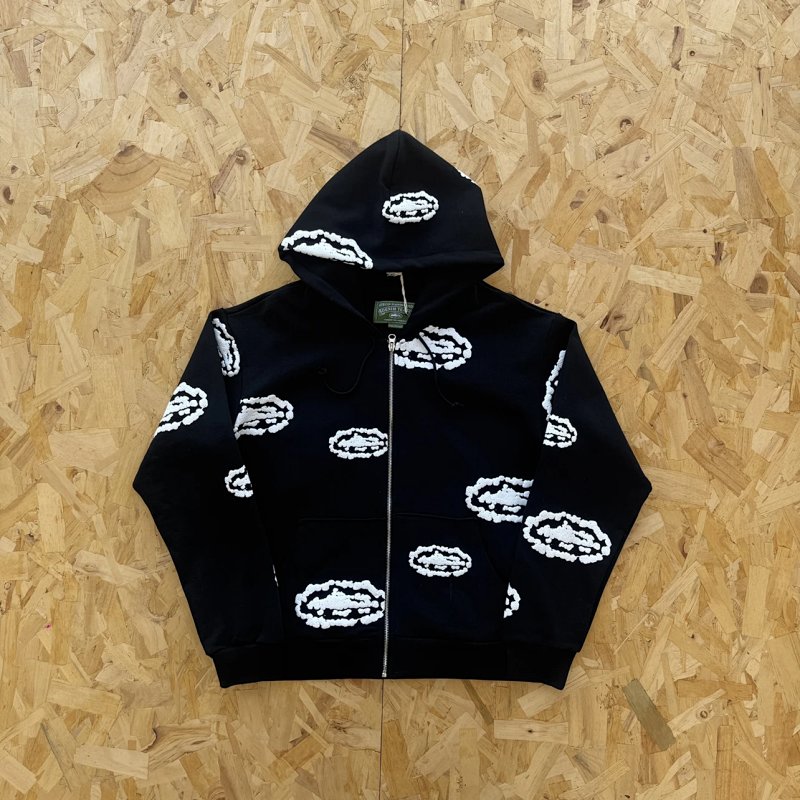 DENIM TEARS X CRTZ COTTON WREATH ZIP HOODIE-BLACK 白恶魔岛印花 黑色面料 拉链衫 DT-47