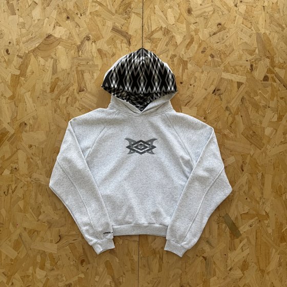 Grey embroidered printed double-layer hooded sweatshirt M-28