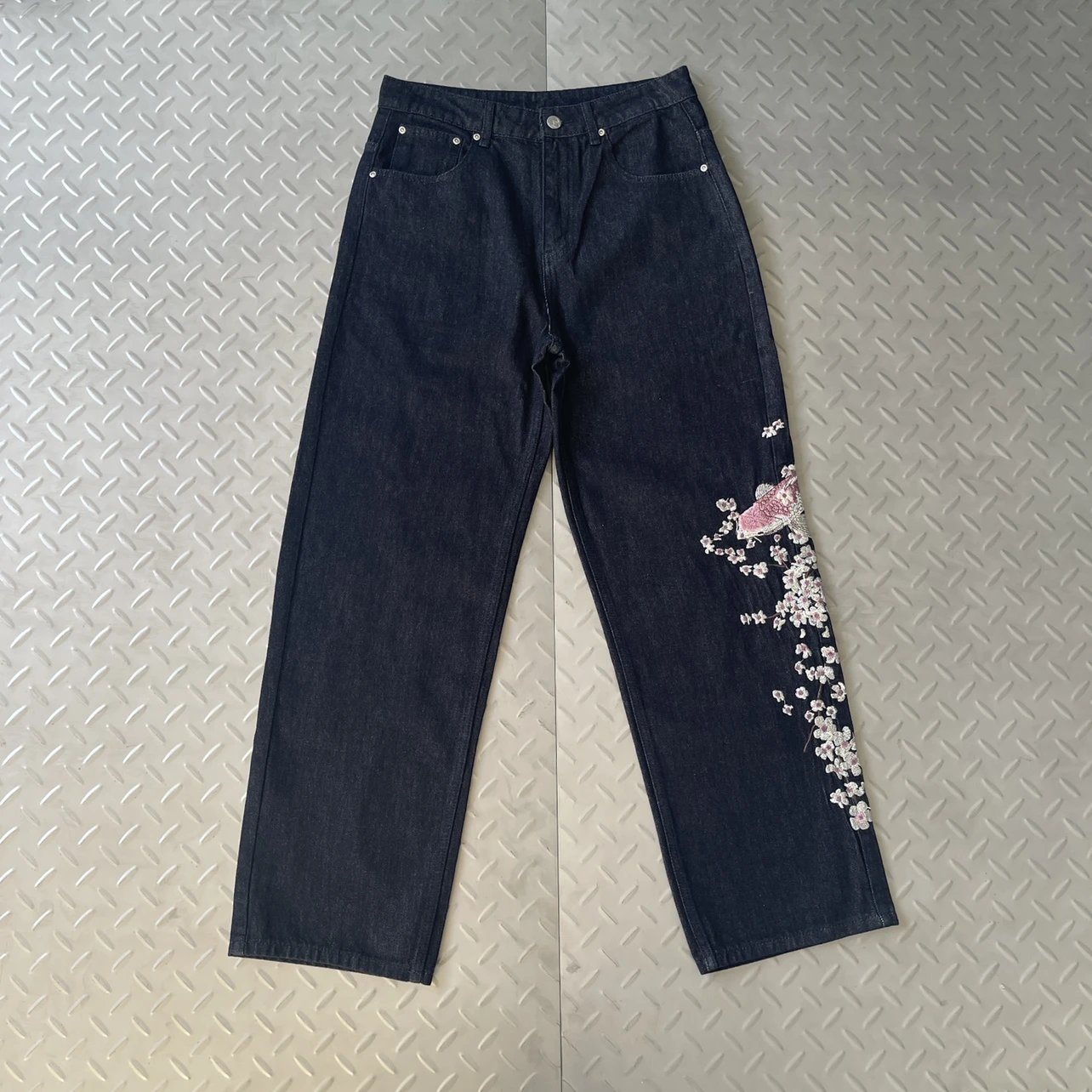 Pink Koi Fish Embroidered Denim Pants DS-70