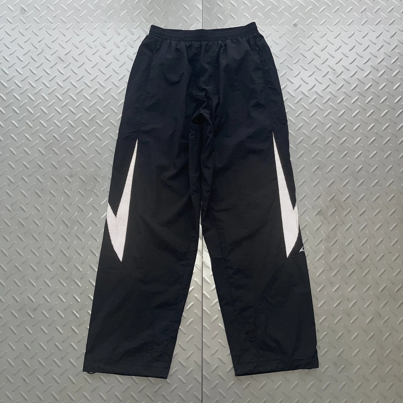 Paneled White Mesh Fabric Nylon Black Pants M-54