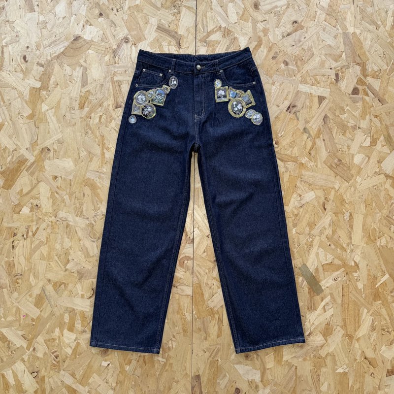 cny Derschutze "gallery" raw Denim 画廊前口袋 绣花 深蓝色牛仔裤 DS-20
