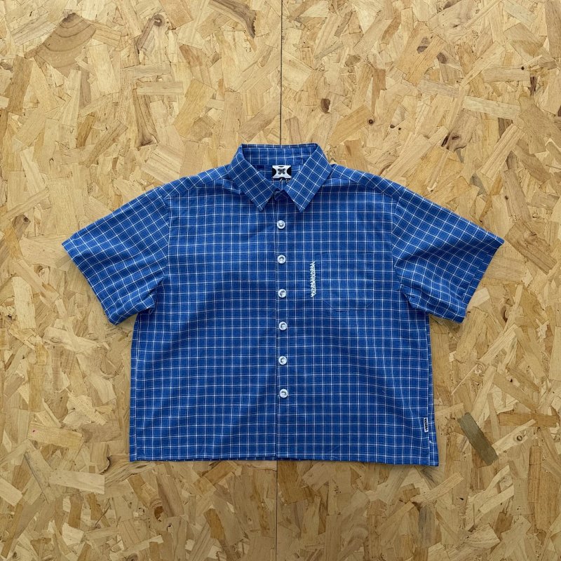 cny  Mertra Plaid Shirt-Blue  蓝色格子短袖衬衫  M-34