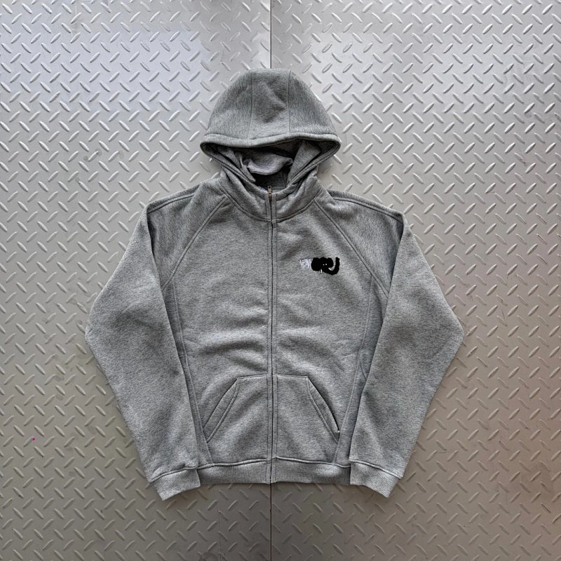 cny UpInFlames Waffle Zip-Up Hoodie - Grey 麻灰面罩拉链衫 UP-3